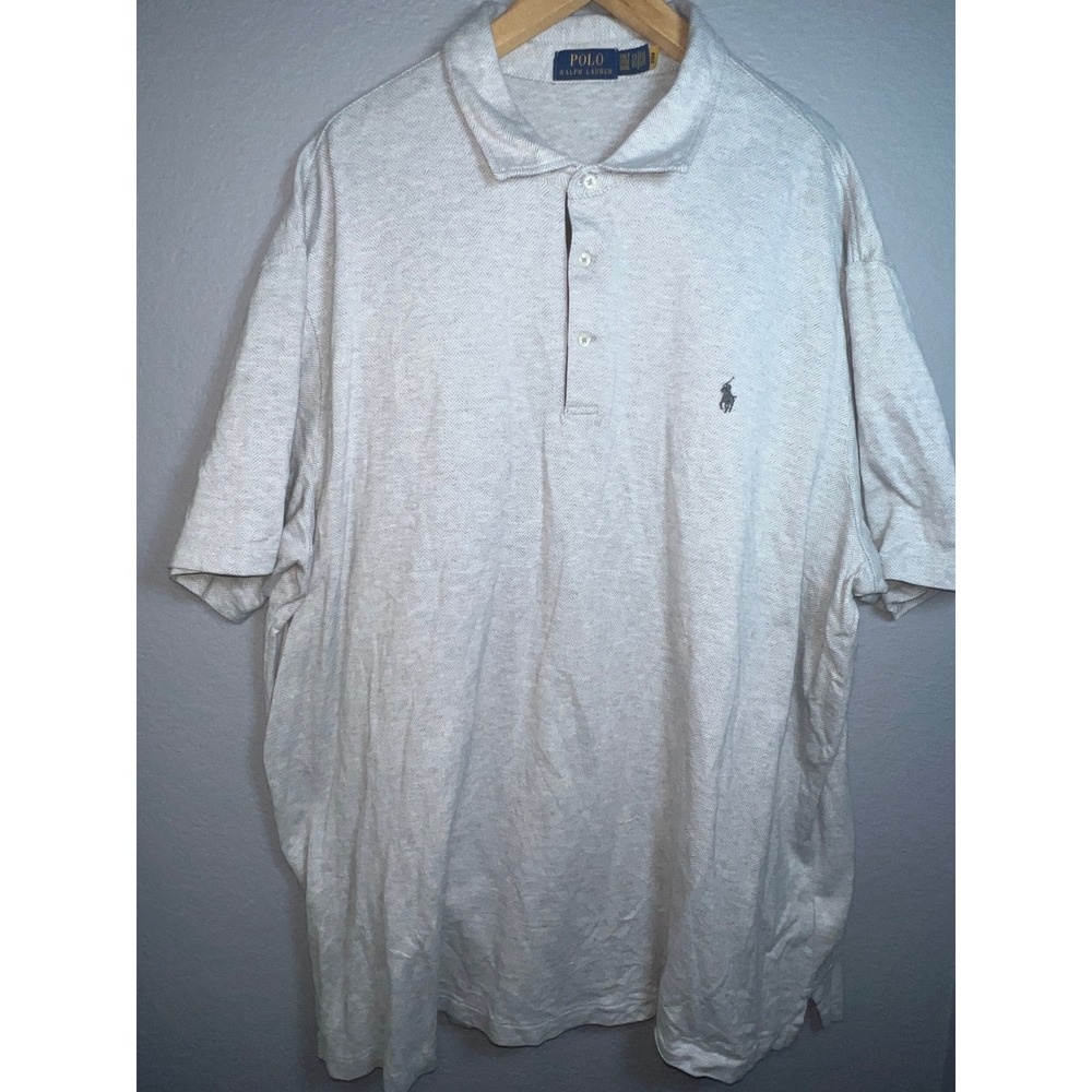 Polo Ralph Lauren Polo Mens 3XLT Grey Herringbone Short Sleeve Cotton Tall